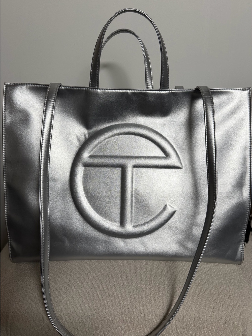 TELFAR Silver Metallic Large Shopping Tote